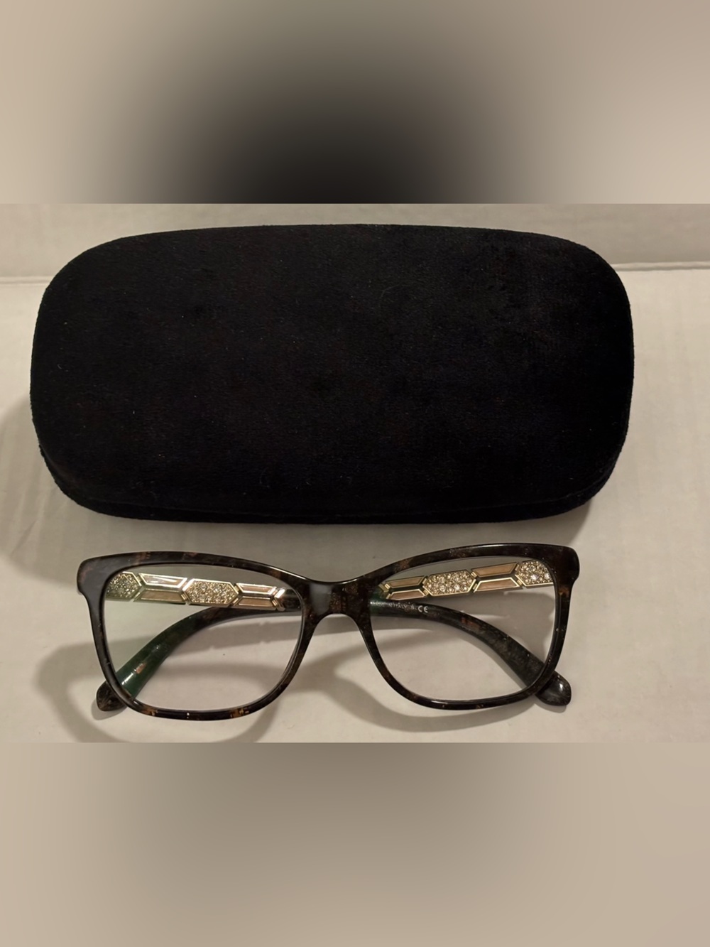 Bvlgari Prescription Glasses with Gold Crystal Temple Details made in italy